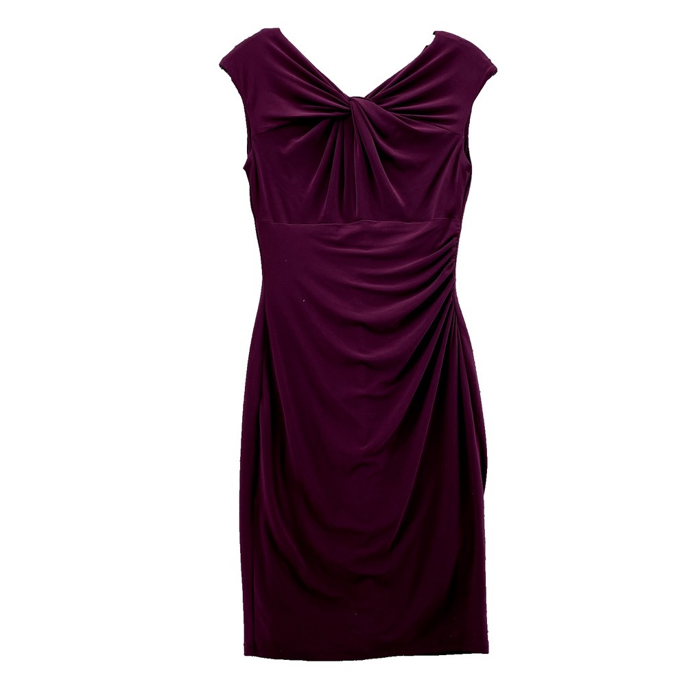 Lauren Ralph Lauren Midi Dress Women 0 Plum Twist Ruche Corpcore Wedding Classic